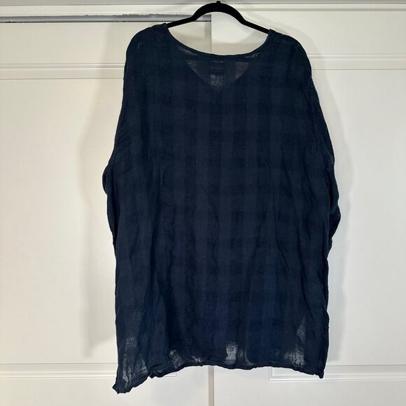 Flax Navy Linen Weave Lagenlook Button-Down Lightweight Tunic Top - 3G (24-26) - Picture 2 of 9